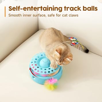 Potaroma Cat Toys 3-in-1 Automatic Interactive Kitten Toy, Fluttering Butterfly, Random Moving Ambush Feather, Track Balls, Dual Power Supplies, USB Powered, Indoor Exercise Cat Kicker (Blue) | Fluttering Butterfly, Random Moving Feather, Balls, Dual Power Supplies, USB Powered, Indoor Kitty Exercise Kicker (Blue)