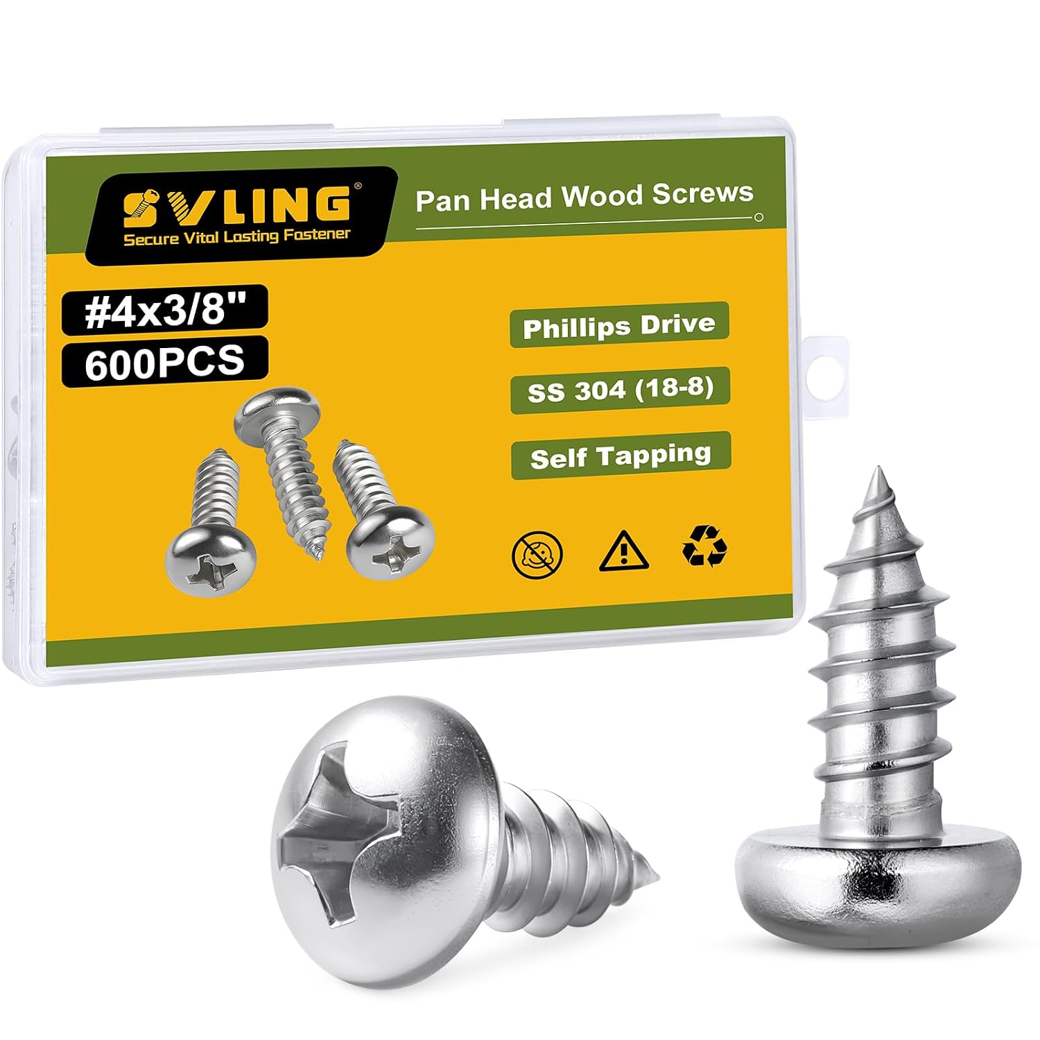 #14 x 1 Pan Head Wood Screws, 60PCS Pan Head Self Tapping Sheet Metal Screws, Stainless Steel 304 (18-8), Phillips Drive