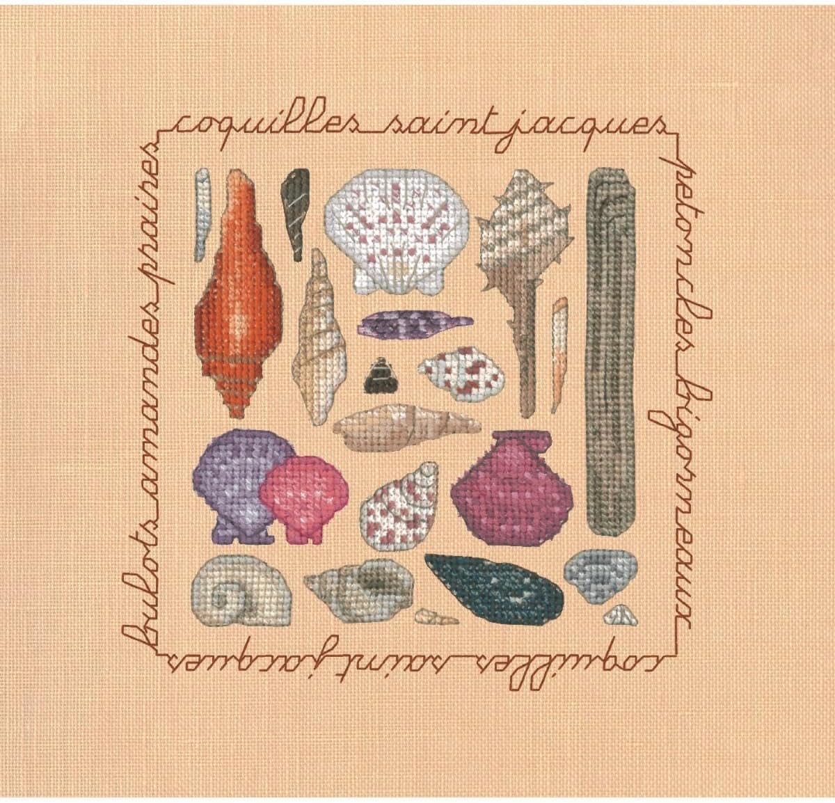 Le Bonheur des Dames Cross Stitch Set Shells Counted Pattern 12 x 12 cm, Crossstitch, Cross-Stitch Supplies