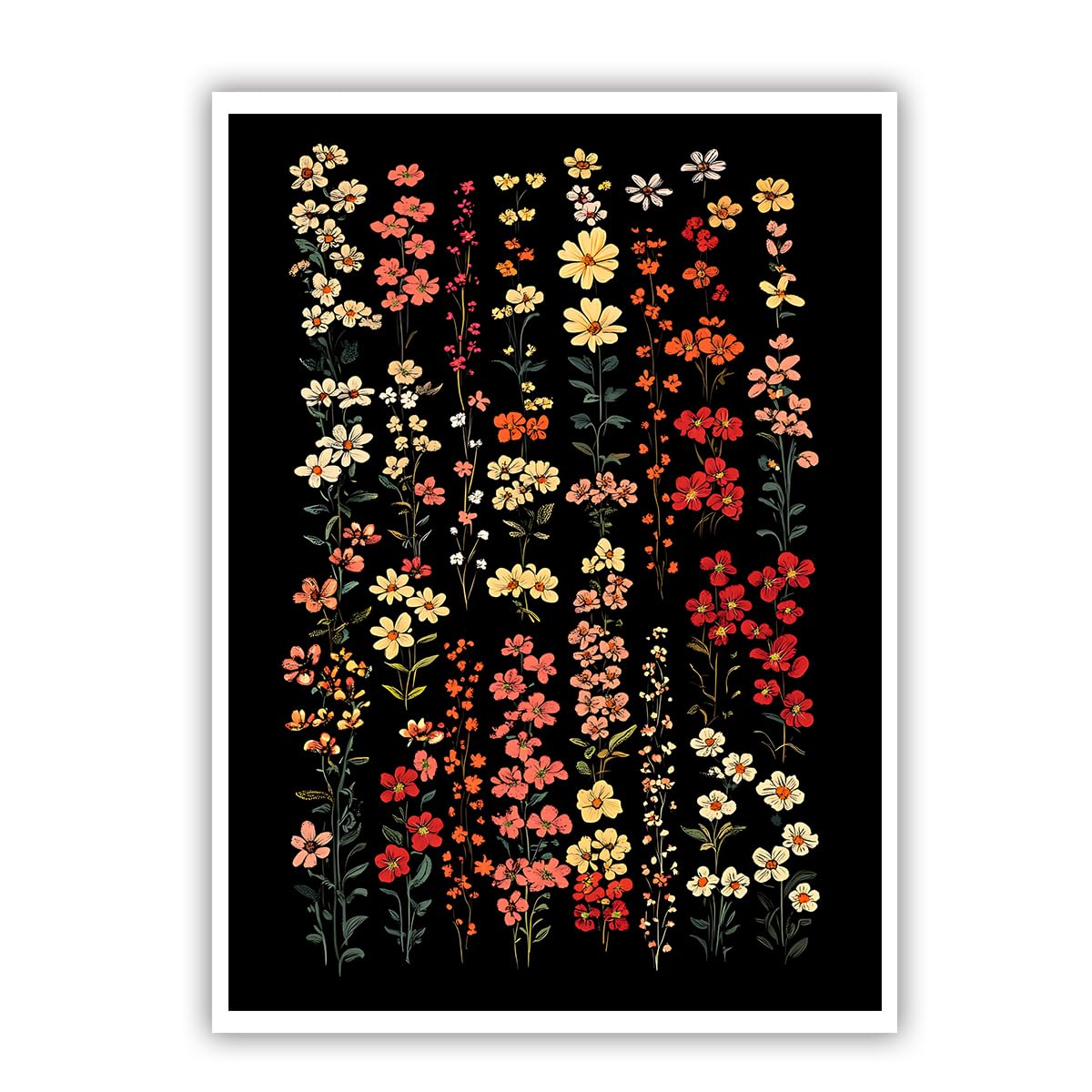 CHERHERART Vintage botaniczny kwiatowy obraz ścienny bukiety kwiatów ludowych kolorowe drukowane plakaty retro średniowieczna dekoracja wnętrz nowoczesny 70 x 110 cm bez ramki