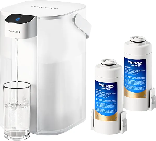Waterdrop Rechargeable Water Filter Pitcher, Reduce 99.6% of Lead and 45+ Impurities, 6-Month Electric Water Dispenser, Instant 15-Cup Countertop System, NSF/ANSI 401&53&42&372, NOT Reduce T