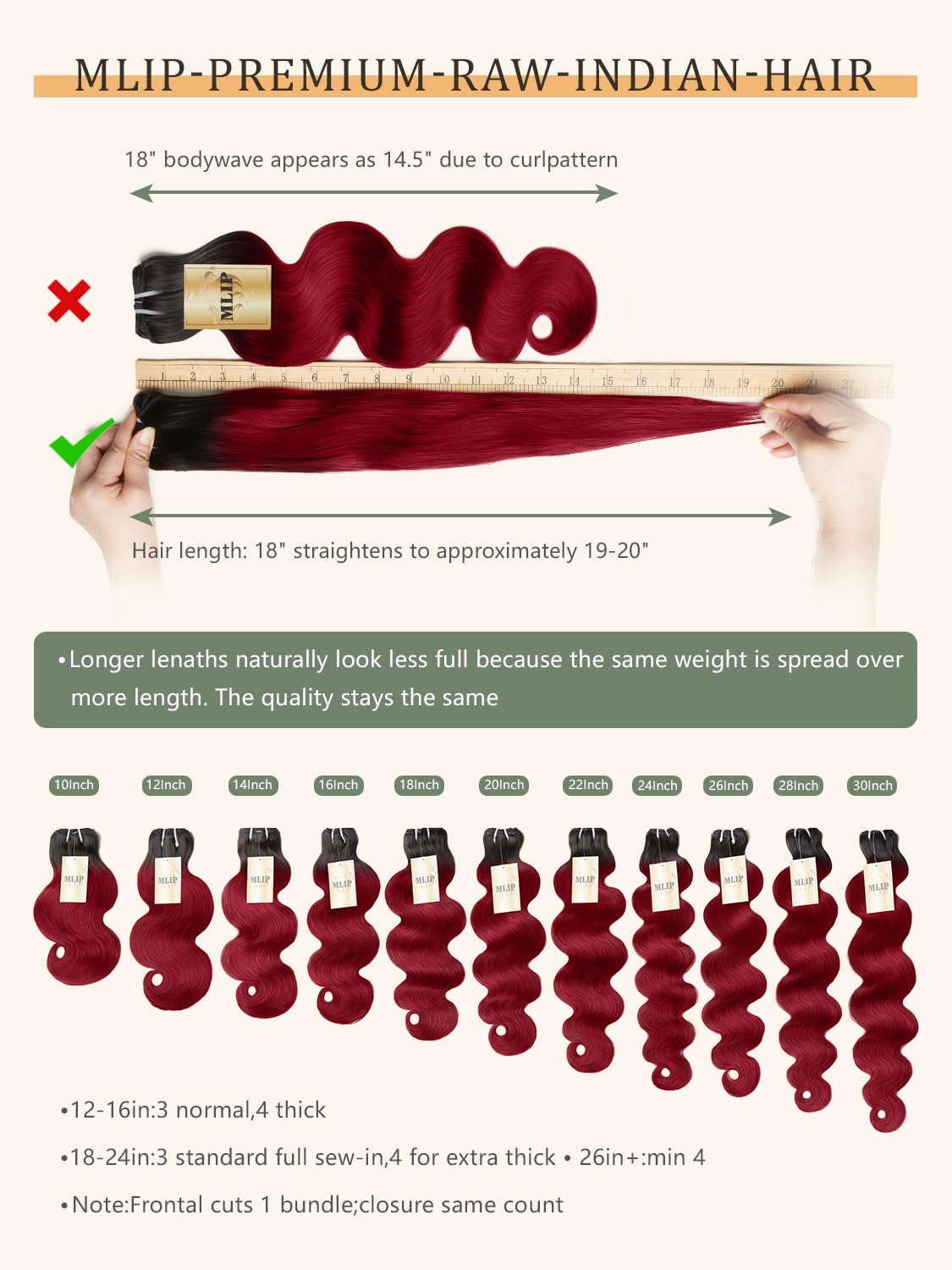 MLIP Body Wave Bundles Human Hair, 100% Raw Indian Hair, Longer Fuller Ends image 2