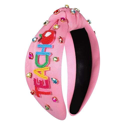 Vista 72 de Diadema para profesora, diadema anudada con perlas de cristal para mujer, lindo libro, para enseñar, adornado con nudo superior, regalos