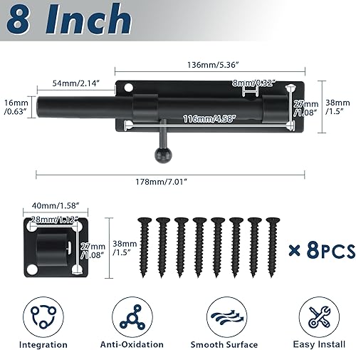Miniatura 2 de Alise Pestillo de puerta de perno deslizante, pestillos de candado, pernos de barril resistentes, cerradura de puerta de seguridad, herrajes de