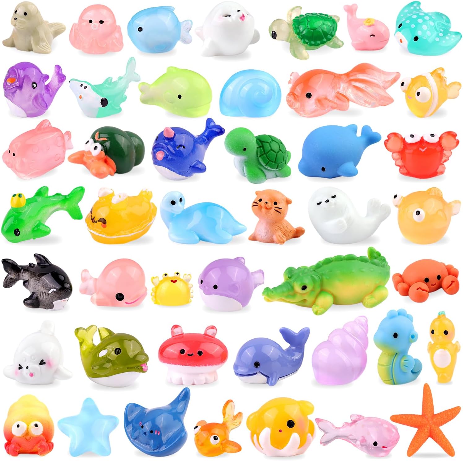 45PCS Mini Resin Animals Tiny Cute Ocean Figurines, Miniature Sea Figures to Hide, Little Animal Small Accessories for Topper Desk Garden Dollhouse Landscape Aquarium Ornaments Crafts & Decor