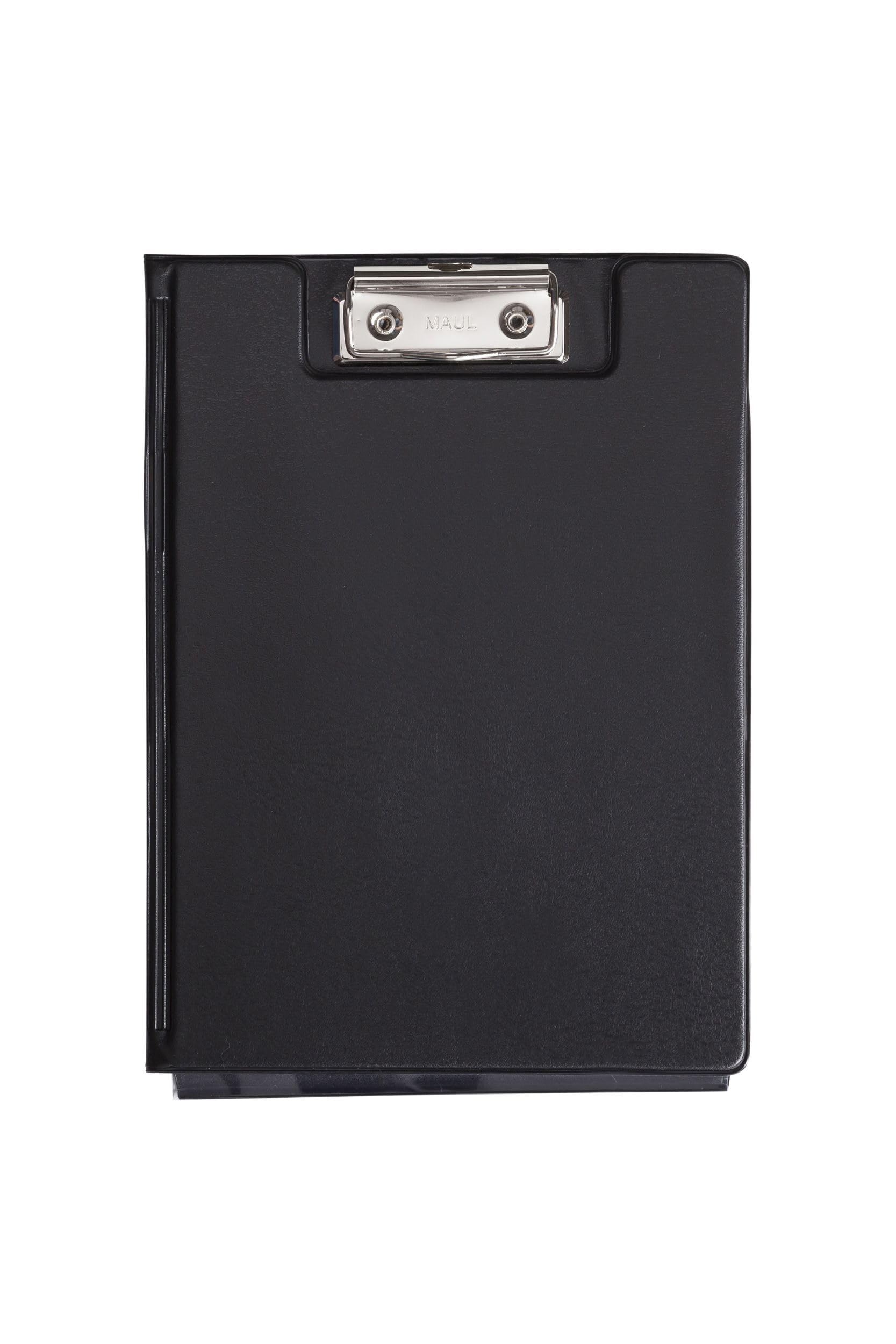 Maul Carpeta portapapeles con cubierta de aluminio y protección anticopia, DIN A5 alto, bolsillo interior, ancho de sujeción de 8 mm, negro, 2339790