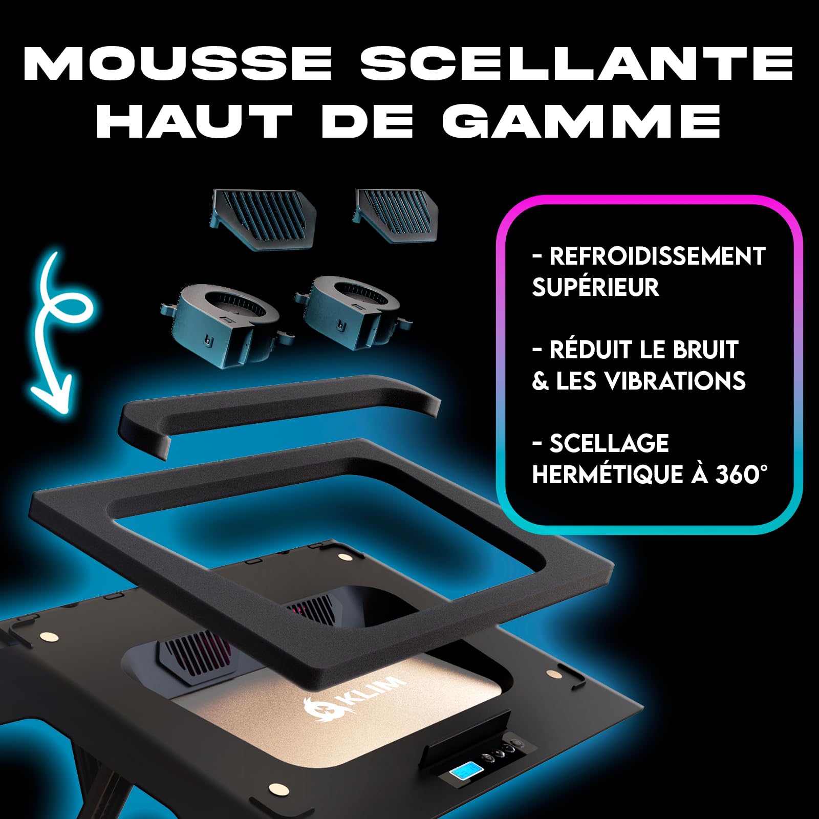 KLIM Everest Plus Refroidisseur Ventilateur PC Portable Gaming - 6300 RPM