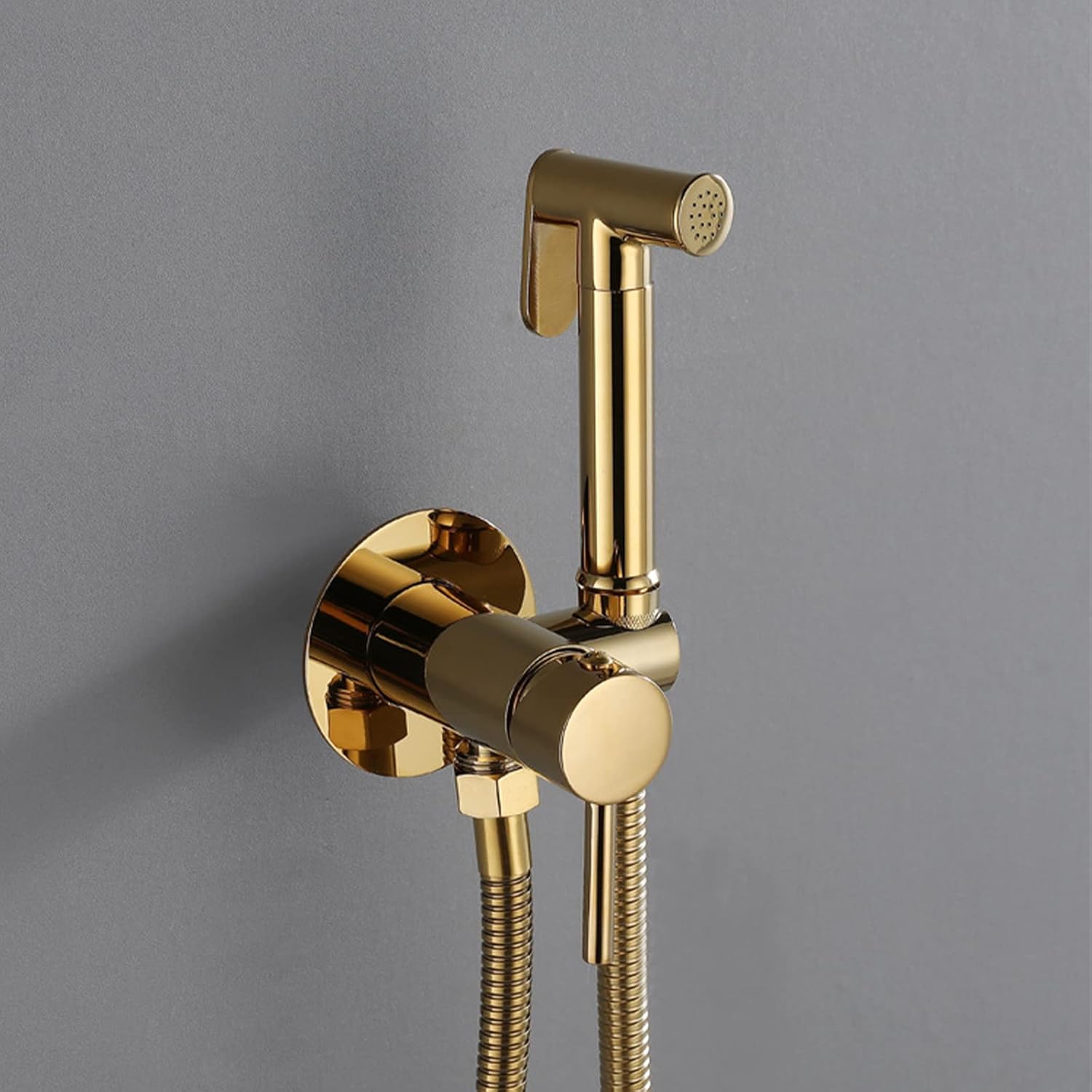 Handheld Bidet Sprayer Kit, Brass Faucet Sprayer Attachment for Toilet Mixed Bidet Faucet with Hot and Cold Water Single Handle Wall Mount Bidet Sprayer (Titanium Gold)
