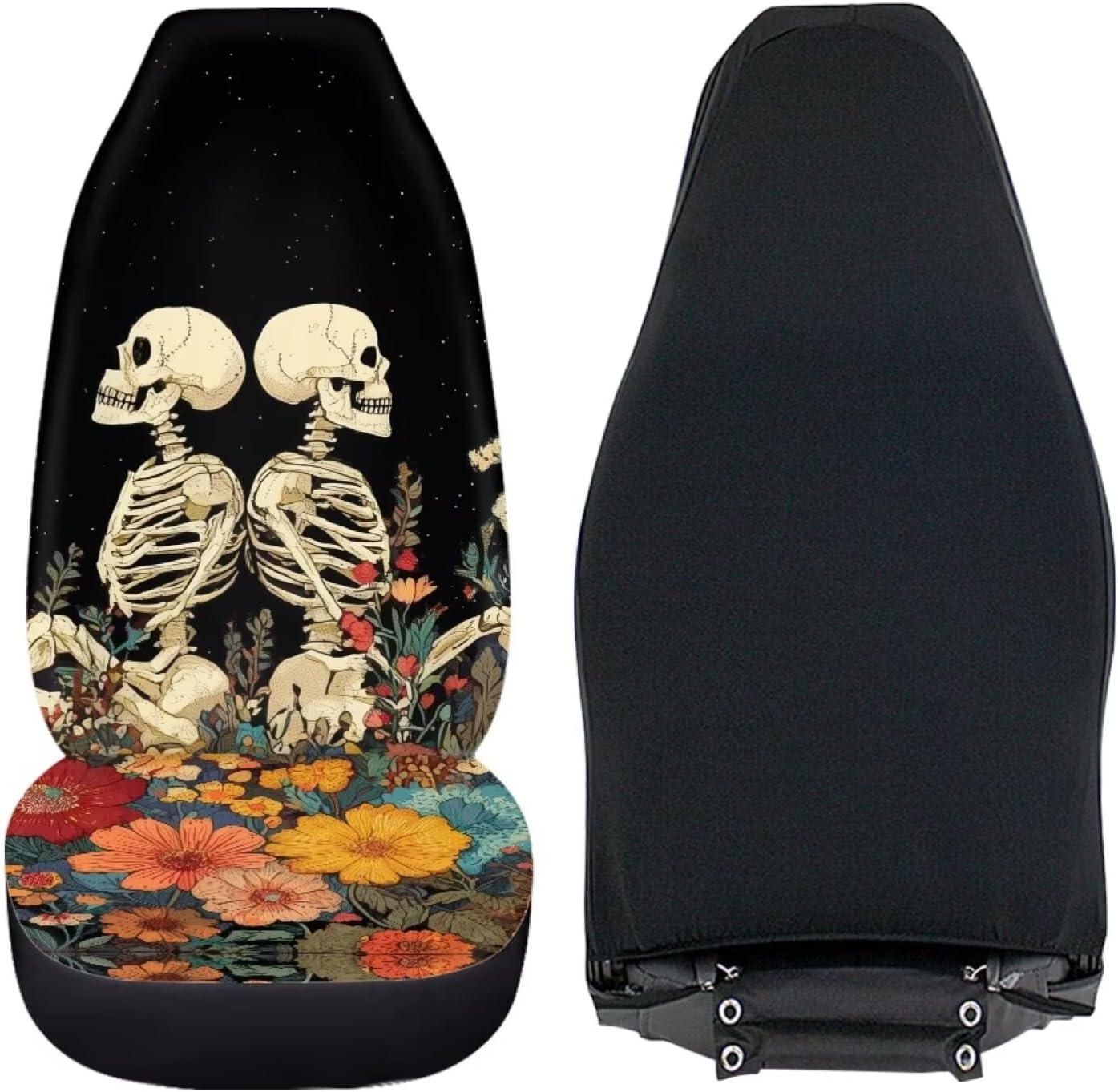 2 Pcs Car Seat Cover Front Seats Only, Skeleton Floral Printed Soft Breathable Cars Front Seat Covers, Universal Fits Cars Seats Protector, Auto Interior Accessories