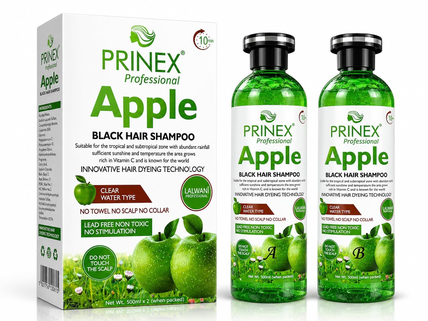 PRINEX Professional Apple Black Hair Shampoo color, 500ml x 2 | Natural Apple Extract, 10-Min Quick Action, Lead Free Non Toxic, Clear Water Type, No Ammonia & Paraben-image-25