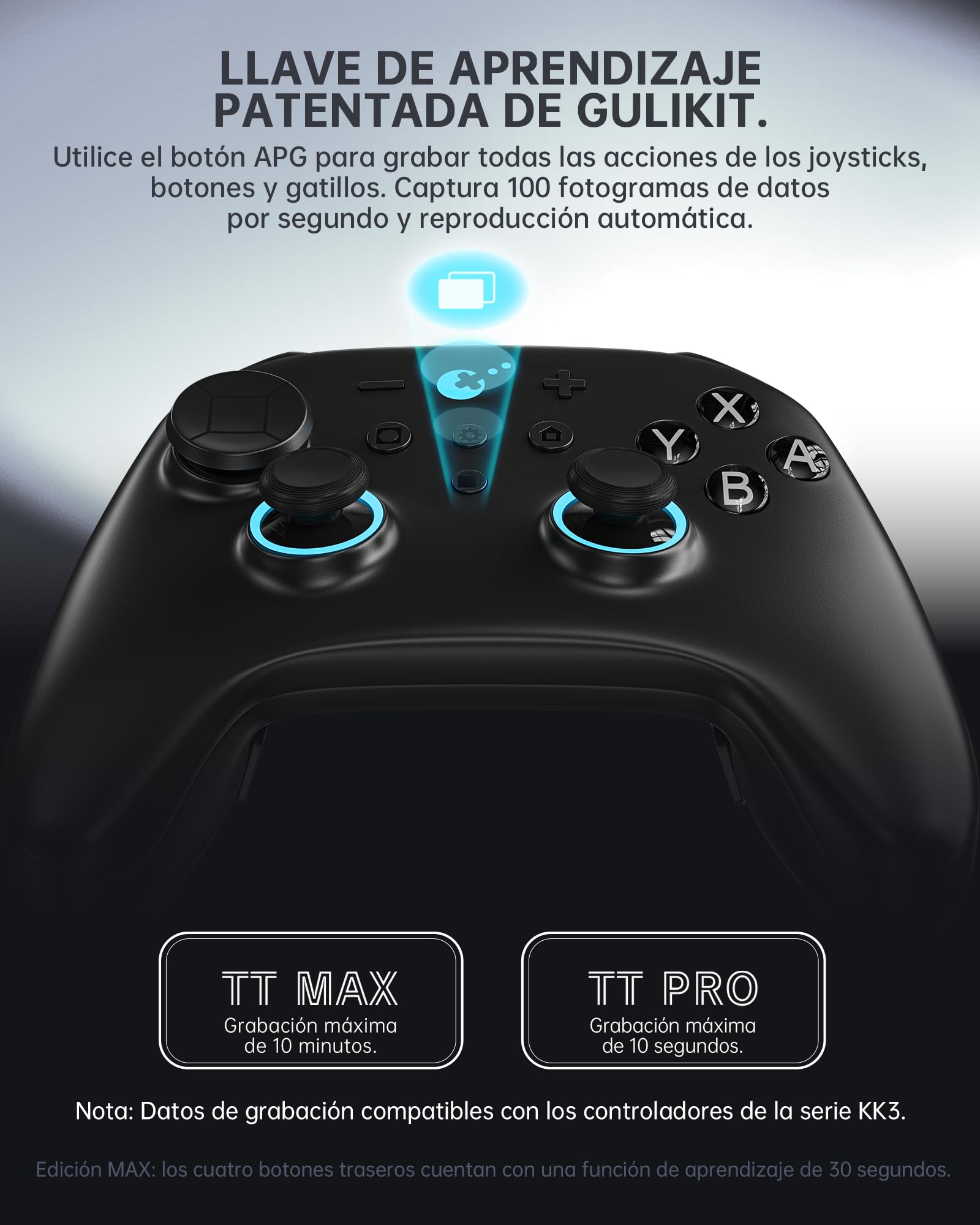 GuliKit TT Mando Inalámbrico para PC, Android, iOS, Switch 1/2, Joystick TMR, con Batería de 950 mAh, Función de Activación (Negro, TT MAX)