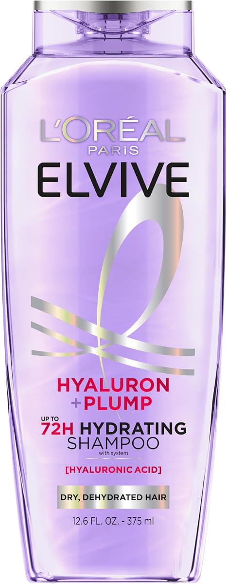 L'Oreal Paris Elvive Hyaluron Plump Hydrating Shampoo for Dehydrated, Dry Hair Infused with Hyaluronic Acid Care Complex, Paraben-Free, 12.6 Fl Oz
