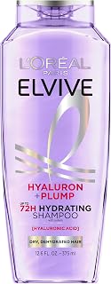 L'Oreal Paris Elvive Hyaluron Plump Hydrating Shampoo with Hyaluronic Acid for Dry Dehydrated Hair, Paraben-Free, 72H Moisture, 12.6 oz