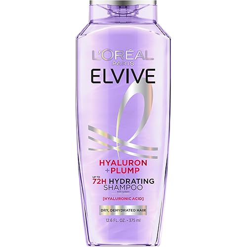 L'Oreal Paris Elvive Hyaluron Plump Hydrating Shampoo for Dehydrated, Dry Hair Infused with Hyaluronic Acid Care Complex, Paraben-Free, 12.6 Fl Oz
