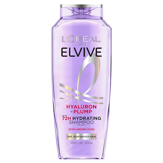 L'Oreal Paris Elvive Hyaluron Plump Hydrating Shampoo for Dehydrated, Dry Hair Infused with Hyaluronic Acid Care Complex, Paraben-Free, 12.6 Fl Oz