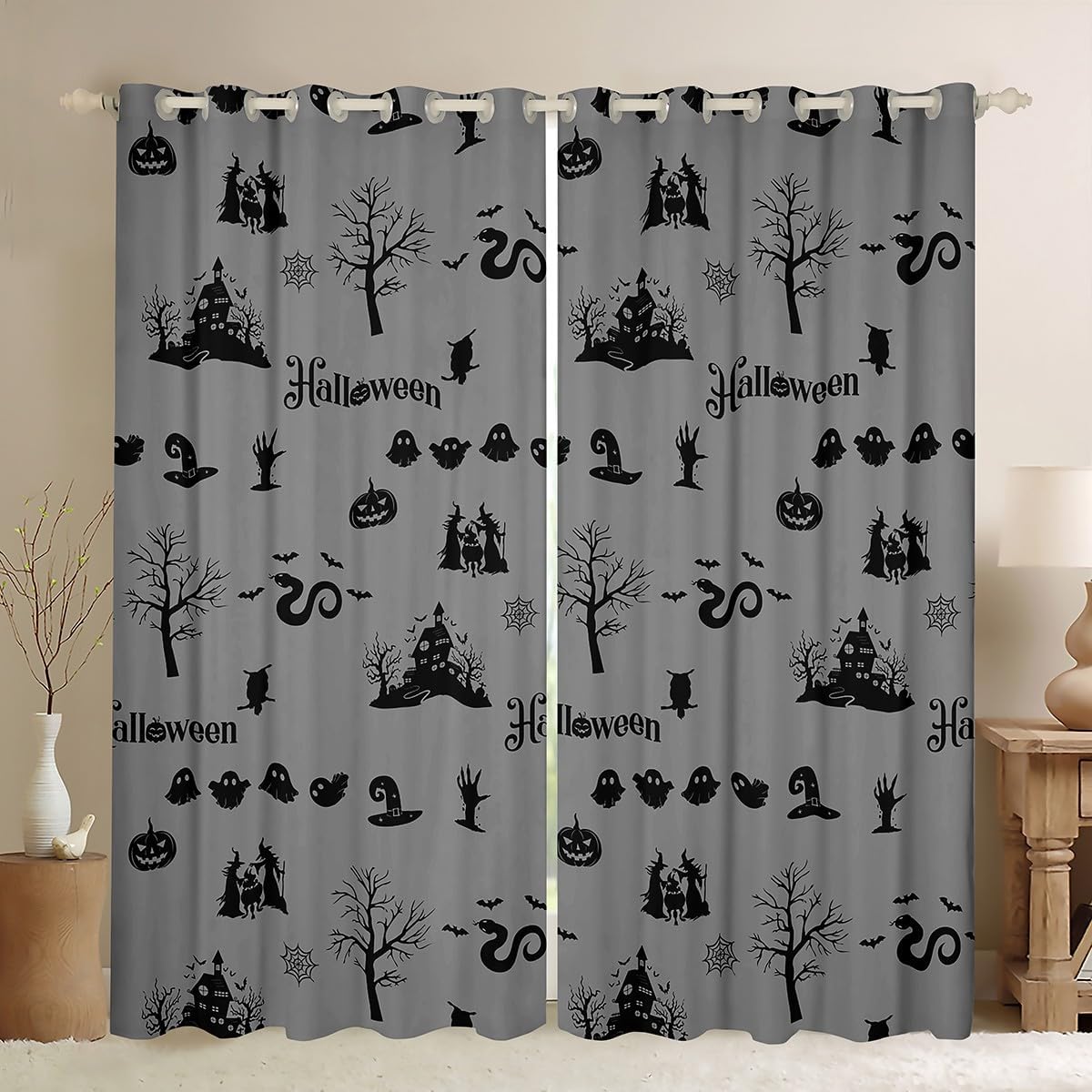 Vintage Wooden Mailbox Curtains,Autumn Leaves Branches Window Curtain,Moonlit Night Window Treatment Curtain for Kids Boys Girls Adult Room Decor,Rustic Farmhouse Window Drapes,2 Panels,42Wx63L