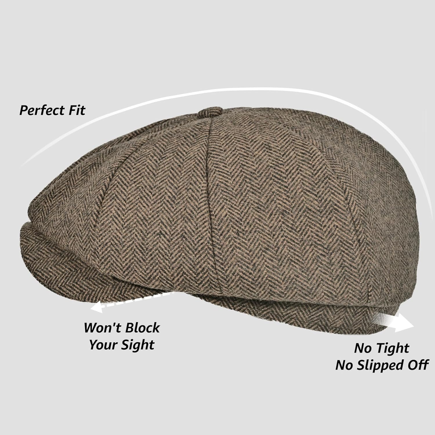 Mens Newsboy Cap High Woolen Tweed Gatsby Hat Ivy Cabbie Flat Golf Cap for Fathers Women Unisex - Image 3