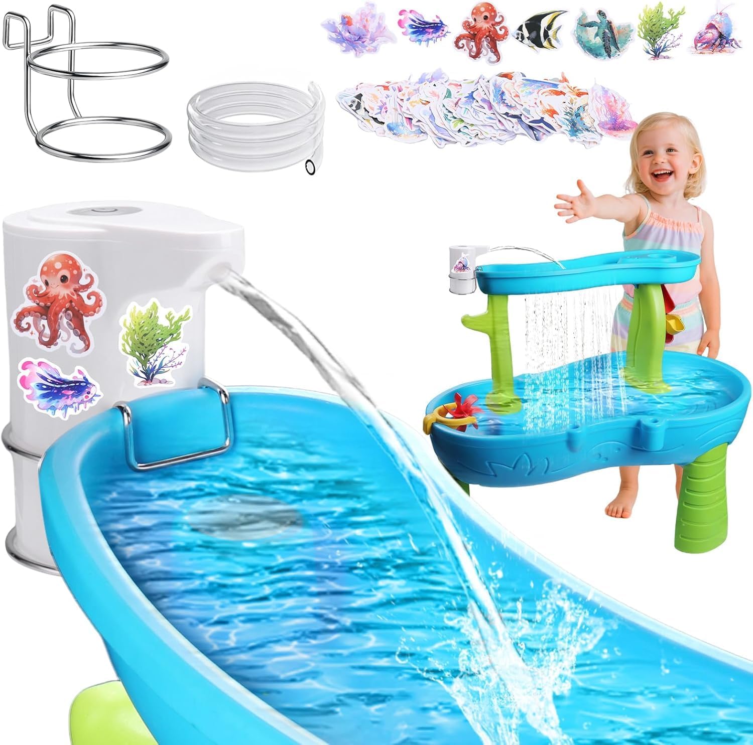 Vodolo Dolphin Water Table Pump Continuous Flow,Cordless Kids Battery Powered Water Outdoor Pump,No-Hole Installation Electric Rechargeable Not Octopus Water Tablepump,Watertable Accessories