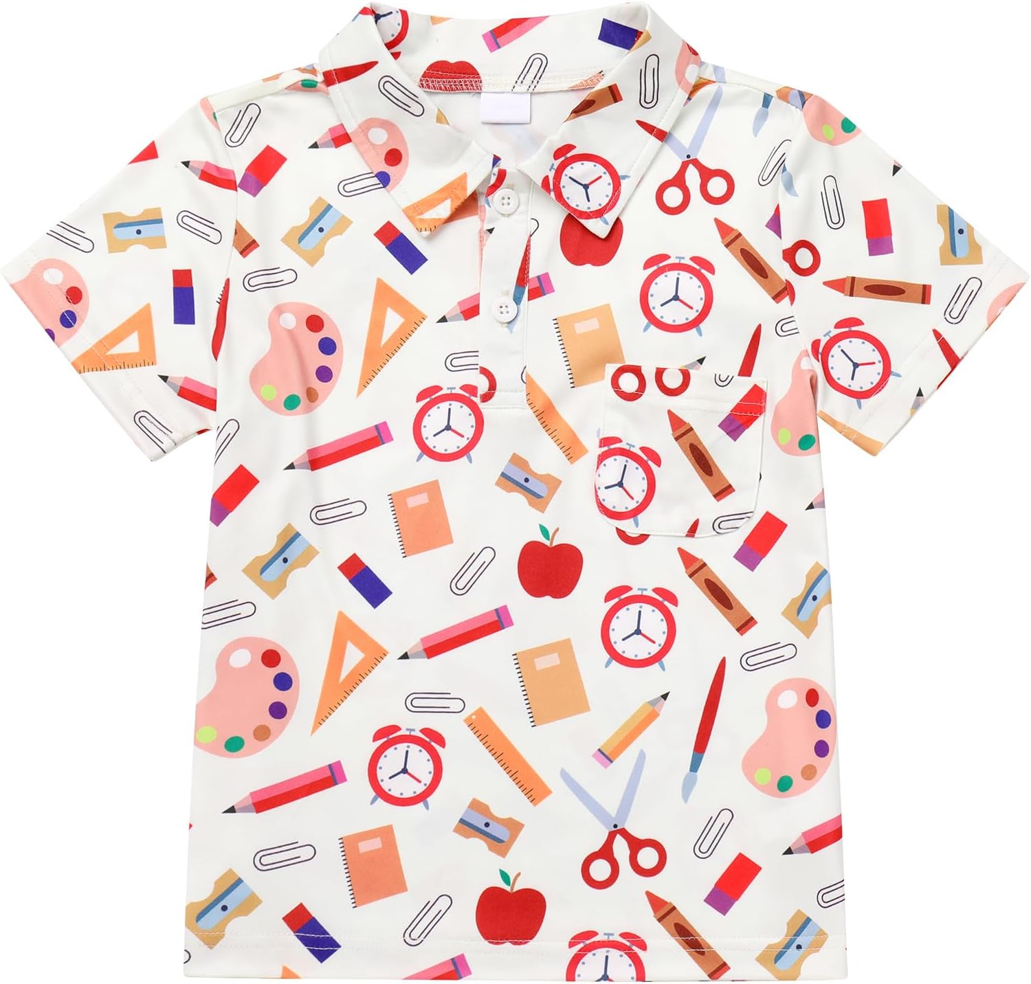 OBEEII Kids Toddler Boys Back to School Shirt Short Sleeve School Bus Button Up Shirt Casual First Day of Kindergarten Shirt