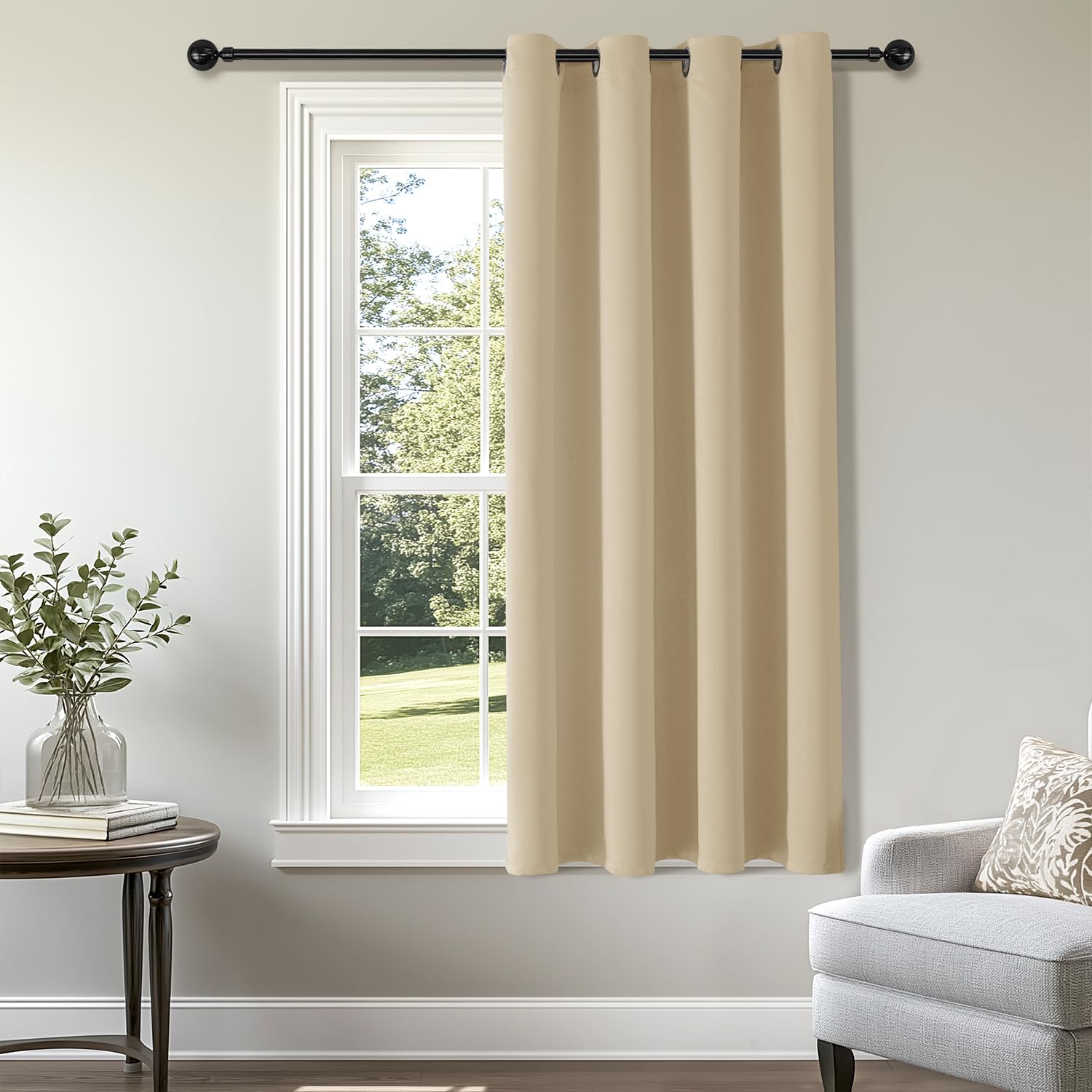 ChrisDowa Blackout Curtains 63 inches Long for Bedroom - Grommet Thermal Insulated Room Darkening Curtains for Living Room (1 Panel, Biscotti Beige,