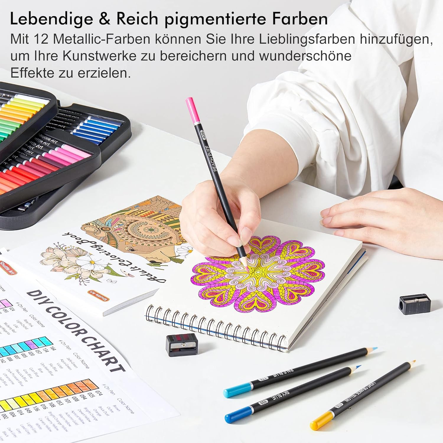 Shuttle Art Buntstifte Set, 80 professionelle Buntstifte für Erwachsene und Kinder, Farbstifte Set mit Malbuch, Skizzenbuch, Spitzer, Bleistiftverlängerer und Eisenbox, Buntstift Kinder, Holzstifte