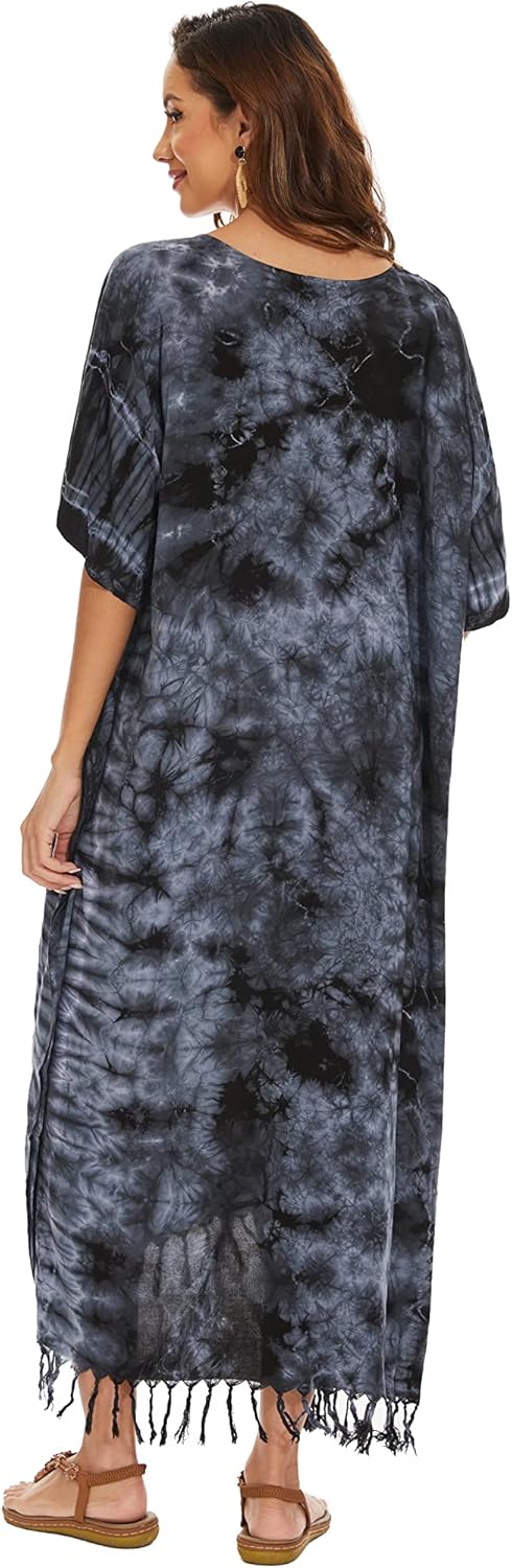 Beautybatik Women Hippie Tie Dye Caftan Kaftan Loungewear Maxi Plus Size Long Dress XL to 4X