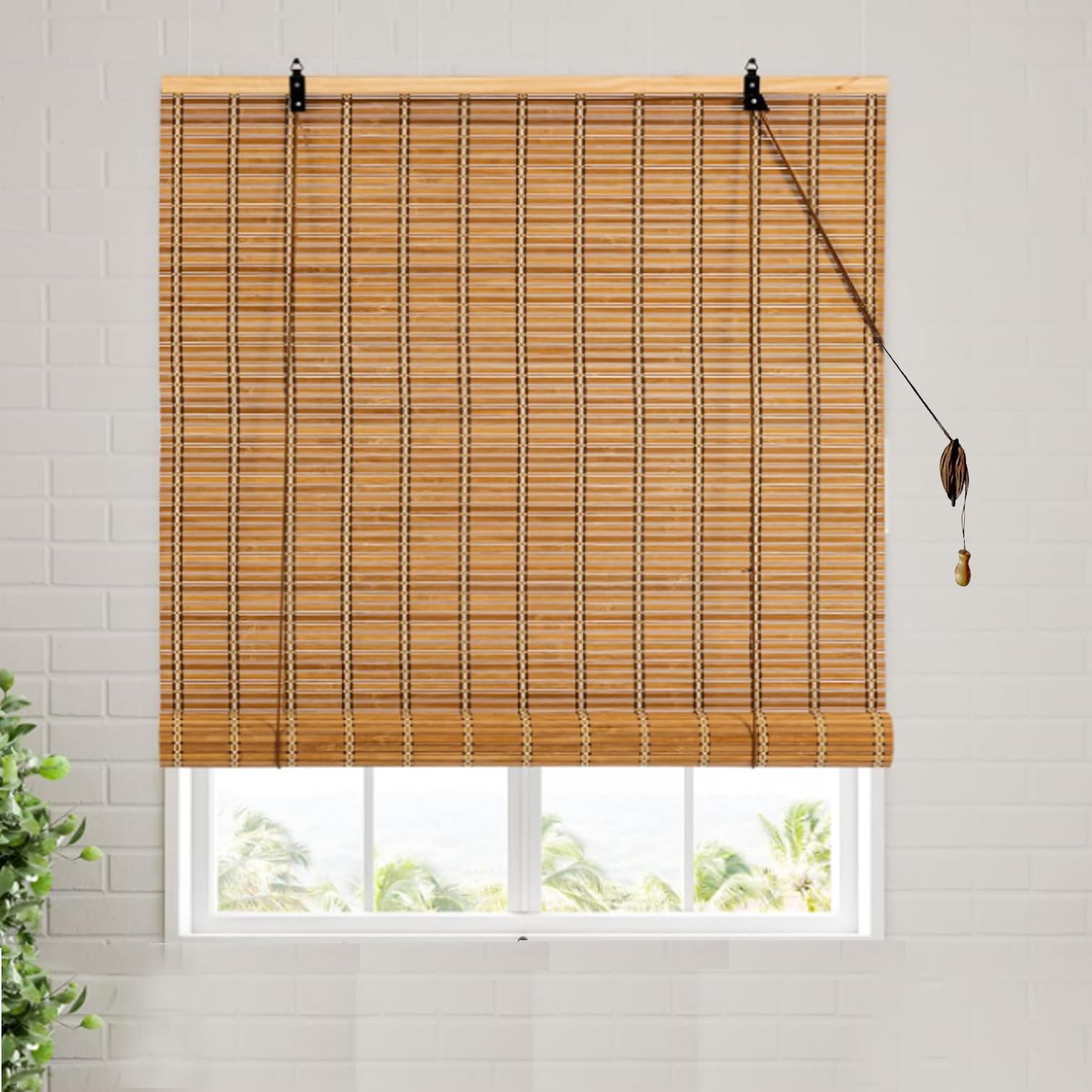 Store Enrouleur Bambou Naturel,Store Venitien Store Bambou Exterieur Store Occultant Fenetre,Rideau Pare-Soleil Intimité pour Maison,Personnalisée,Largeur x Hauteur (90cm x 260cm)