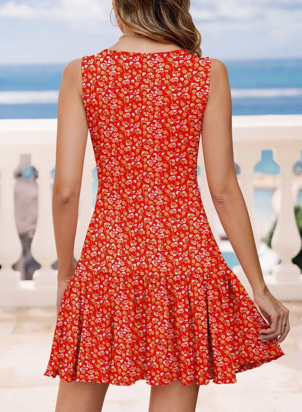 JOCAFIYE Summer Dresses for Women 2026 Cute Ruffle Cap Sleeve V-Neck Flowy Swing Mini Dress Sundress - Image 4