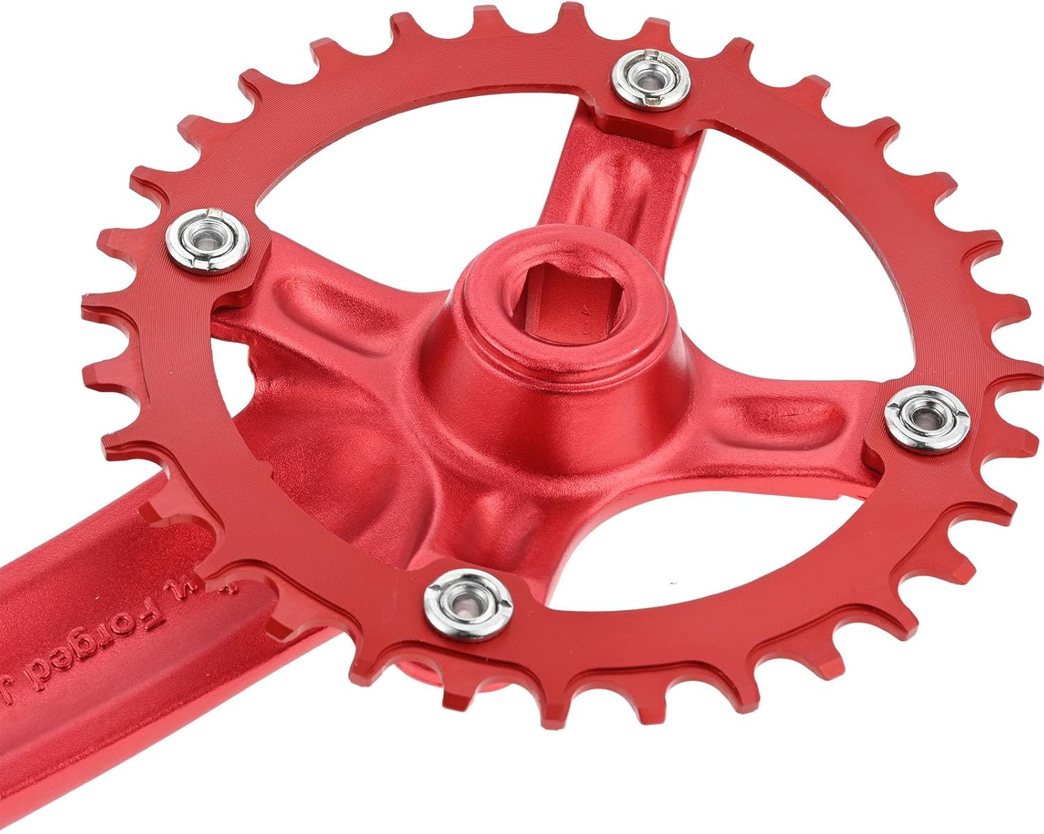 Square Taper Crankset MTB, Mountain Bike Single Speed Crankset, Bicycle Crank Arm Set 170mm 104BCD, Chainring & Bolts, Red