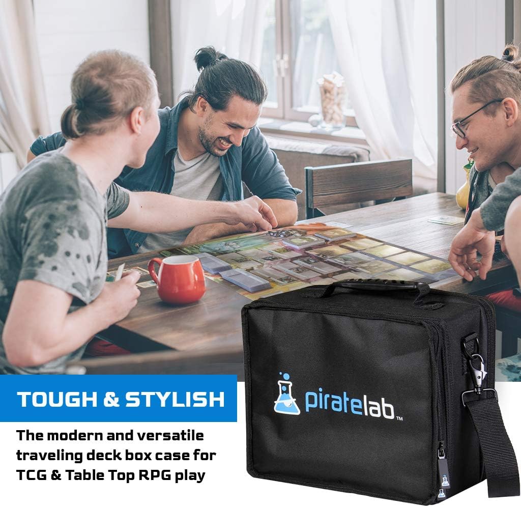 Pirate Lab MTG Card Storage Case, Holds 8 Deck Boxes (700+ Cards) - Shoulder Strap, Foam Tray and Dividers - TCG, Yu-Gi-Oh!, Pokemon, Portable Card Game Carrier (Small, Black Logo) : Toys & Games
