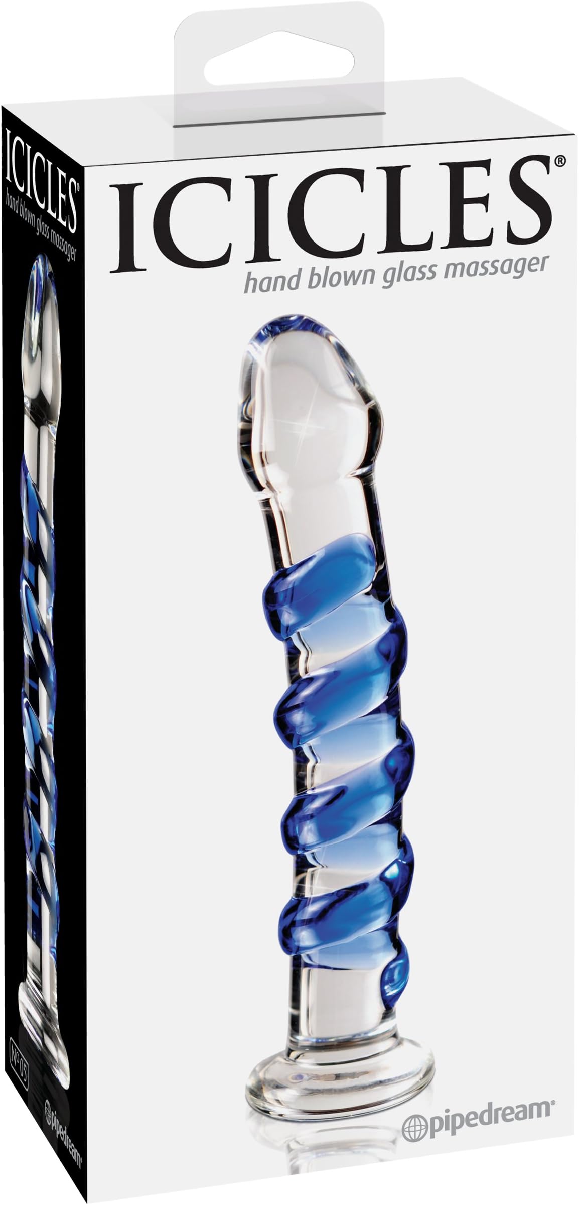 Pipedream Icicles No. 05 Textures Glass Dildo with Blue Spiral