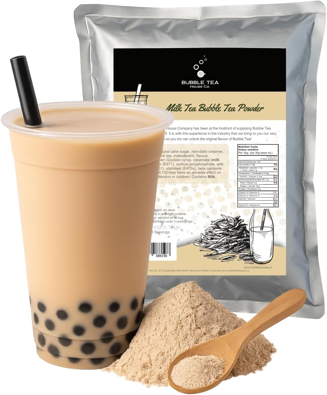 Milk Tea Flavoured Bubble Tea Powder 1 kg, 33 Servings - Make Bubble Tea at Home - Ideal for Frappes, Coffee, Boba Tea, Milkshakes - Gluten Free, Halal Certified