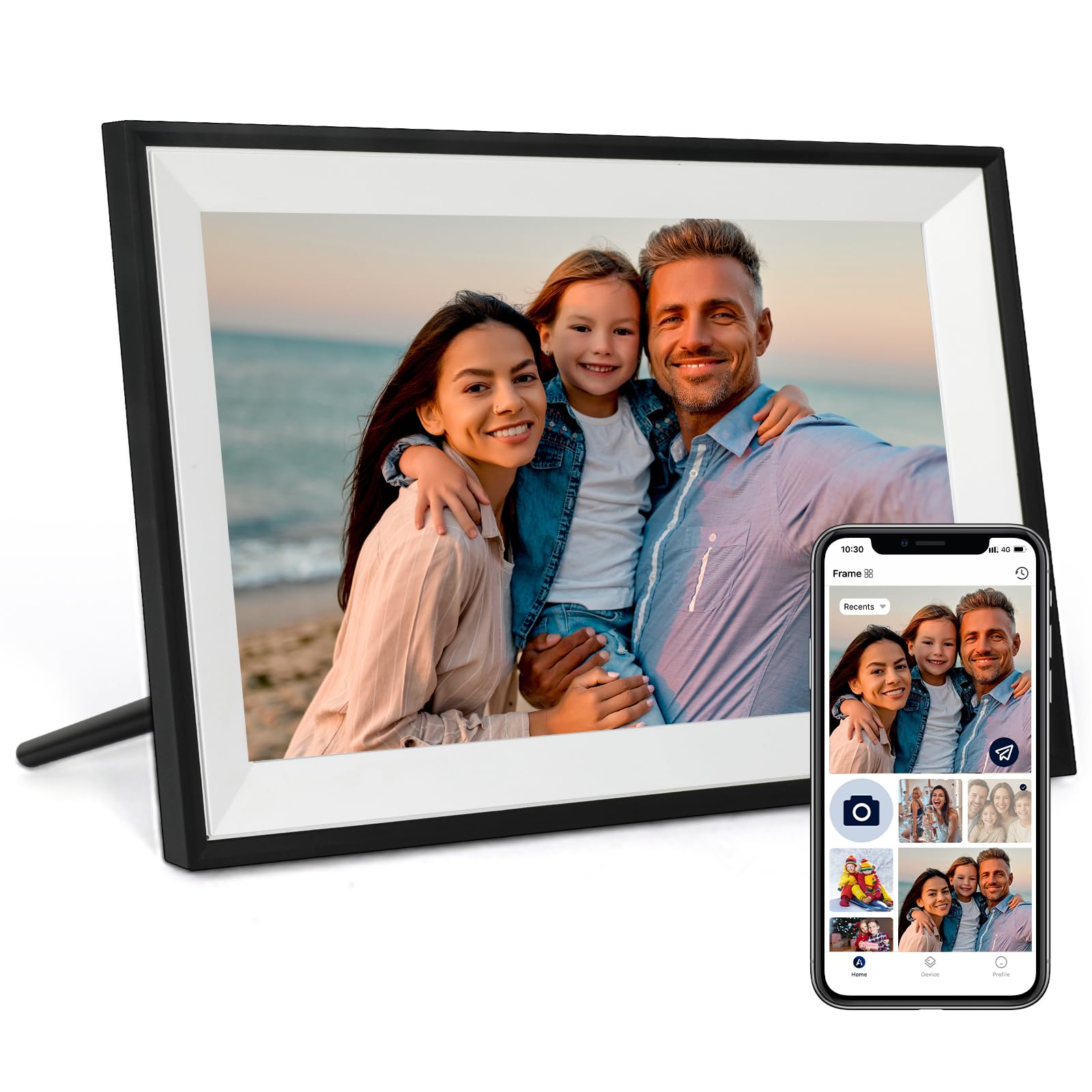 Humblestead Digitaler Bilderrahmen 10,1 Zoll 32GB WiFi Elektronischer Bilderrahmen 1280x800 HD intelligenter Touchscreen, Automatische Drehung, mühelose Fernkonfiguration über die AiMOR-App, Schwarz