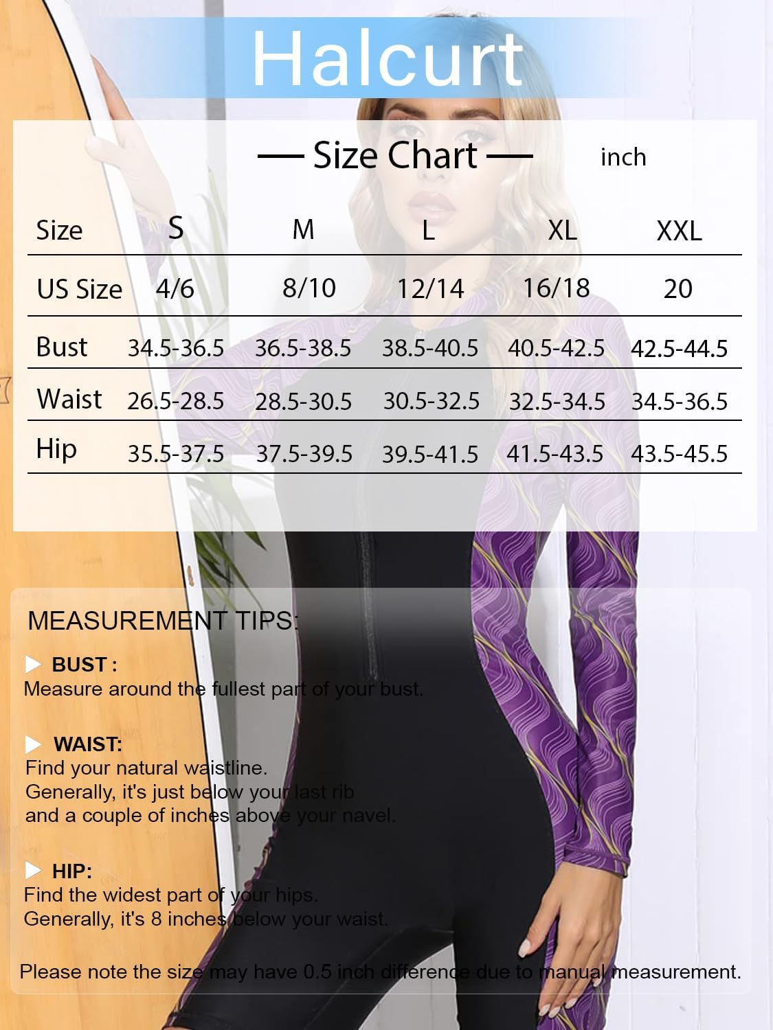 Halcurt Women's Boyleg One Piece Rash Guard with Built in Bra Zip Front UPF50+ Long Sleeve Full Body Surfing Swimsuit - Image 7