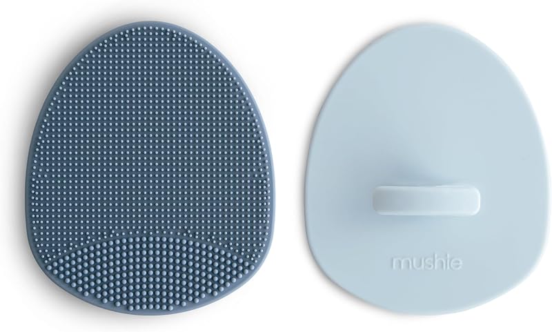 Escova para banho infantil mushie em silicone, Tradewinds/Periwinkle, pacote com 2