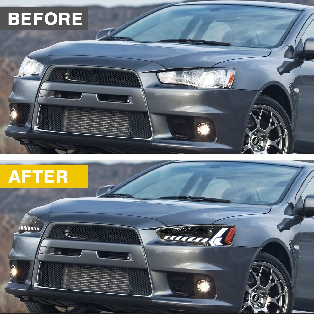 Archaic Dämonenaugen Scheinwerfer kompatibel mit Mitsubishi Lancer and Lancer EVO X 2008-2020, Frontlichter mit Animation DRL,mit E-Prüfzeichen