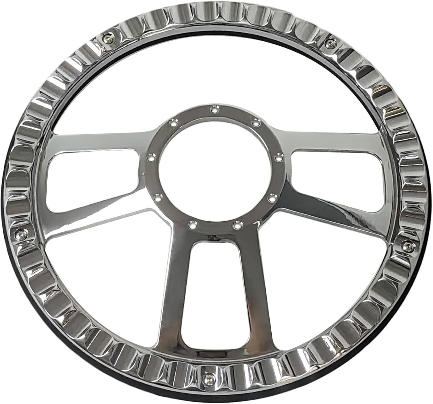 14'' Billet Black Leather Half Wrap 9 Bolts Dish Steering Wheel with Chrome Horn Button,'T' Style Steering Wheel Fits Most 1967-94 GM Cars