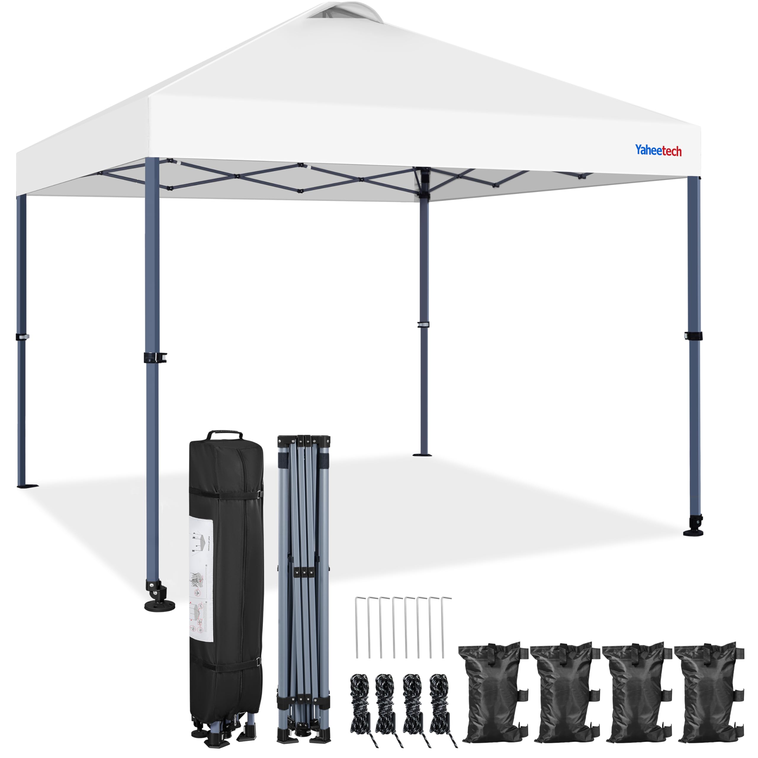 Yaheetech Carpa Pop-Up 3x3M con Ruedas, Cenador Altura Ajustable UPF 50+ con 1 Bolsa 4 Sacos de Arena 4 Cuerdas de Sujeción para Playa, Patio, Camping y Jardín (Blanco)