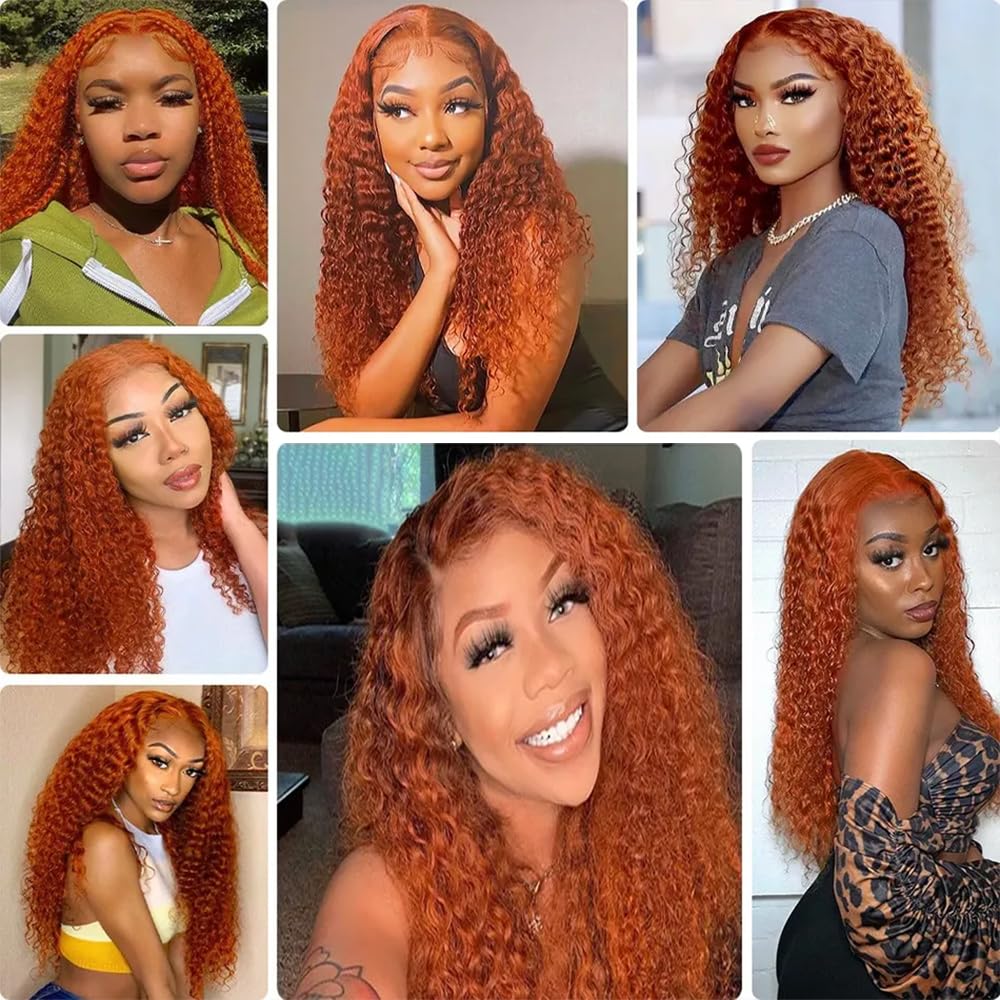 Burnt Orange Deep Curly Wet and Wavy Bundles Human Hair Color 350 Ginger Deep Wave Bundles Double Weft Brazilian Hair Extensions Silky and Soft for Black Women 10 12 14 Inch