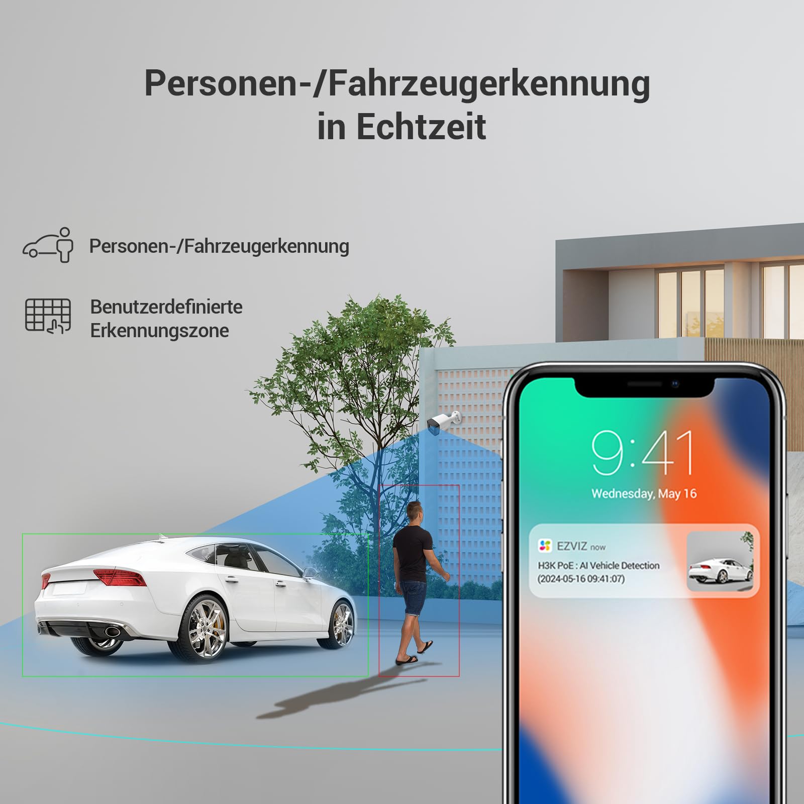 EZVIZ 4K Überwachungskamera aussen Sicherheitssystem, 4X 8MP PoE IP Kamera mit 2TB HDD NVR für 24/7 Aufzeichnung, Farbnachtsicht & Personen-/Fahrzeugerkennung, IP67, H3K PoE Kit