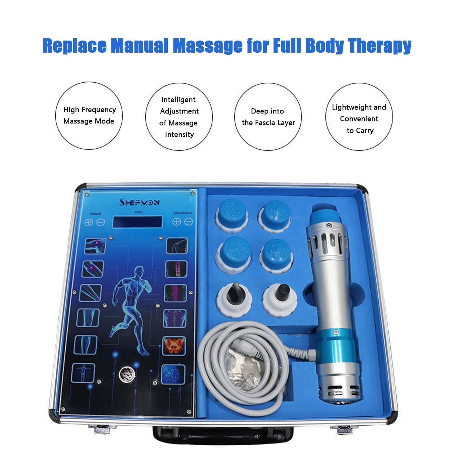 Equipo portátil de terapia de ondas de choque, masajeador para fisioterapia, recuperación muscular, tratamiento de disfunción eréctil, 16 niveles y 7 cabezales, uso clínico y hogar