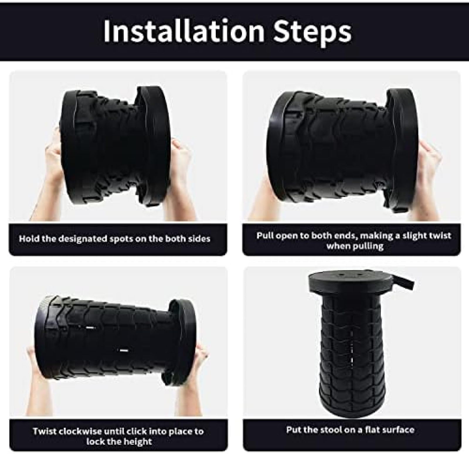 Taburete telescópico portátil, Taburete Plegable retráctil Ajustable Mejorado, Plegable, Resistente, Ligero, Resistente, Asiento telescópico para Adultos, Camping, Pesca, Senderismo, Viajes,