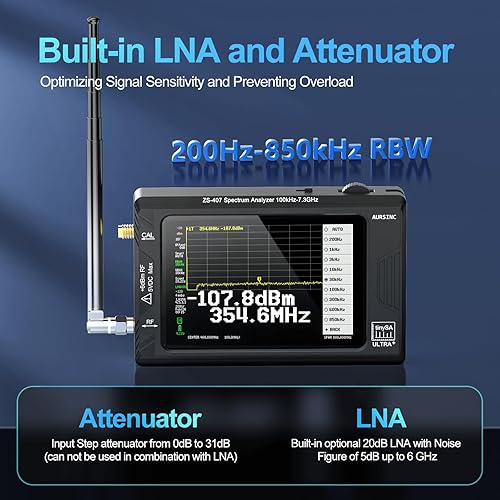 Miniatura 17 de AURSINC Analizador de espectro TinySA Ultra+ ZS406, 4.0 pulgadas, 100 kHz-5.4 GHz, analizador de frecuencia portátil con tarjeta de 32 GB, HW