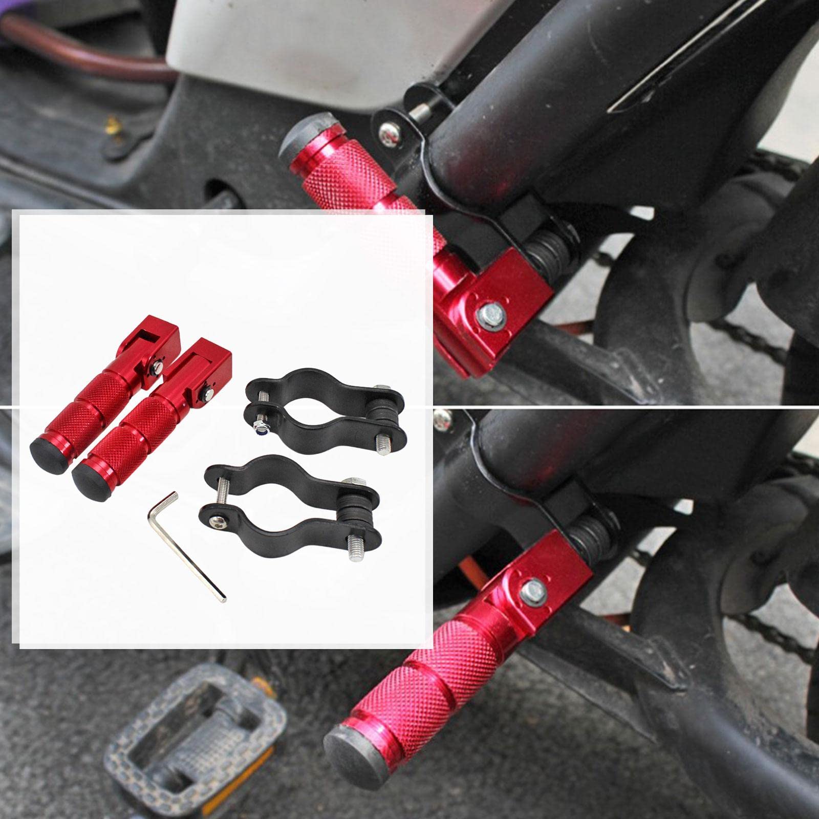 Baoblaze Stilvolle Universal-Fußrasten, klappbare rutschfeste Racing-Fußstütze, hintere Fußrastenpedale, für Motorräder, Mopeds, Roller, Rahmen mit Halterungen, ROT