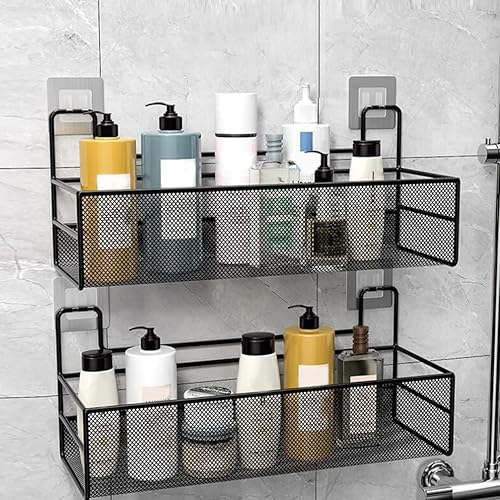 Miniatura 4 de Angoily Cestas de pared para baño, estante de baño, sin perforación, cesta de metal para almacenamiento de alimentos de granja, contenedor de malla