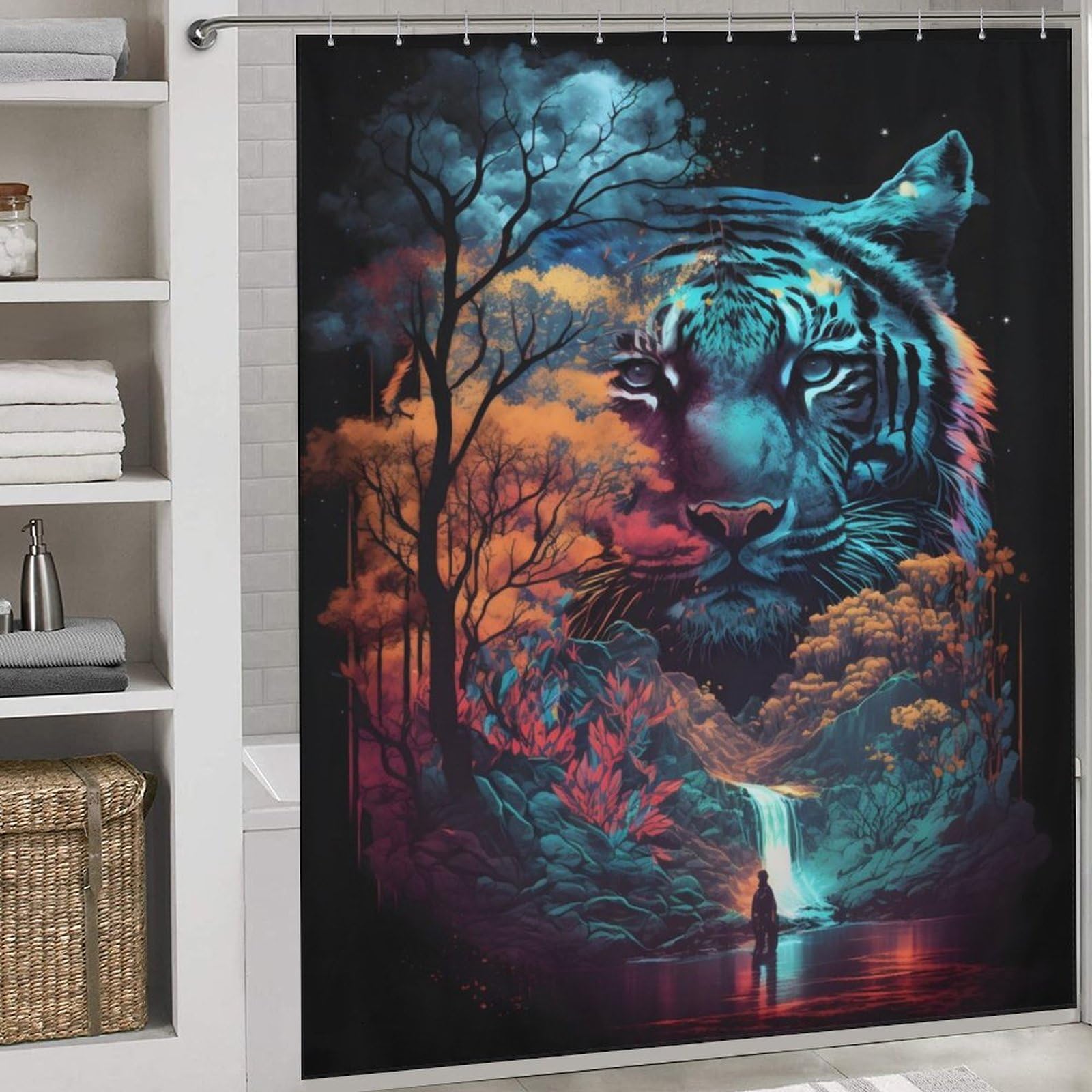 Rideau de douche tigre polyester lavable imperméable pour salle de bain 183x183cm