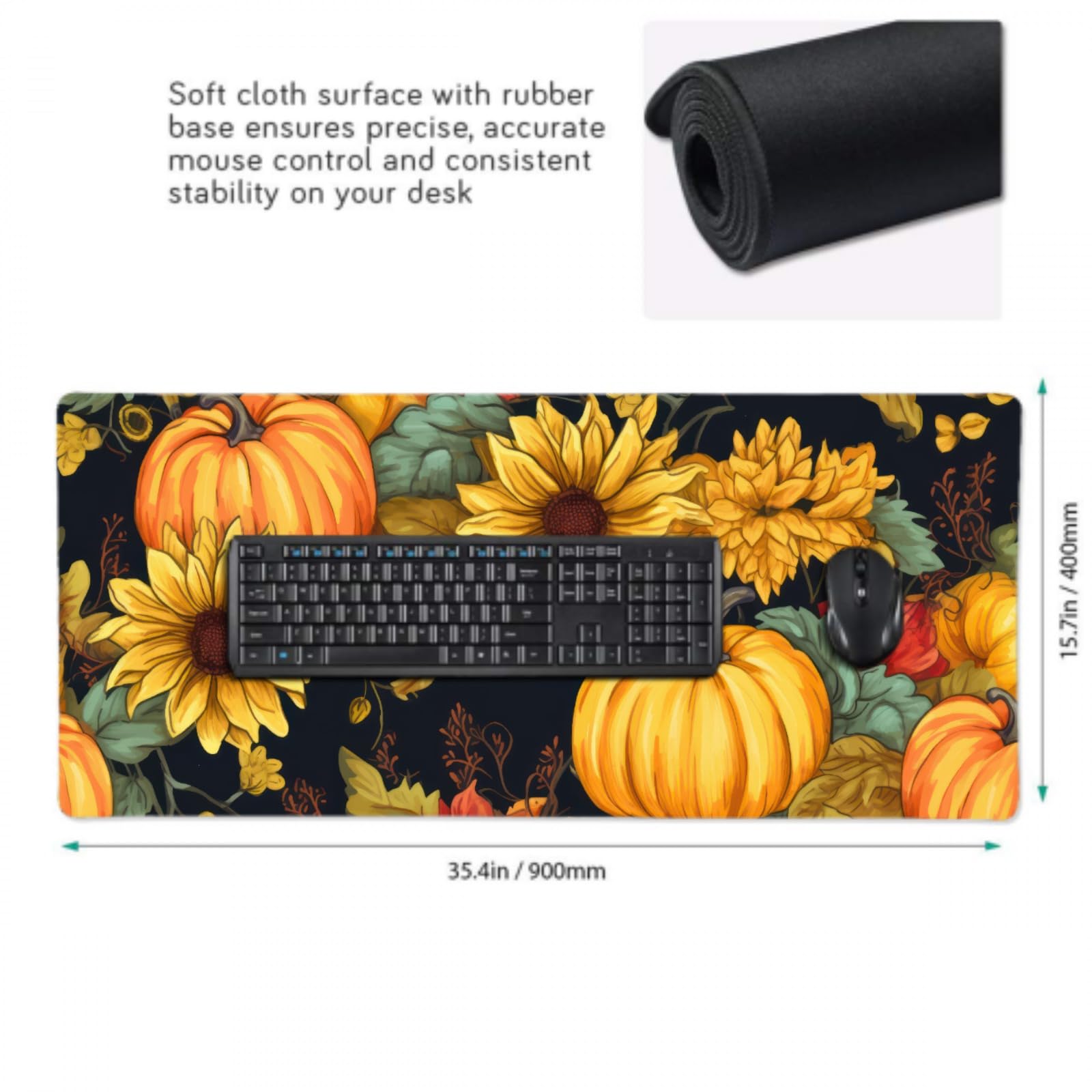 Amazon.co.jp: 秋のパンプキンヒマワリマウスパッド 35.4x15.7 XXL