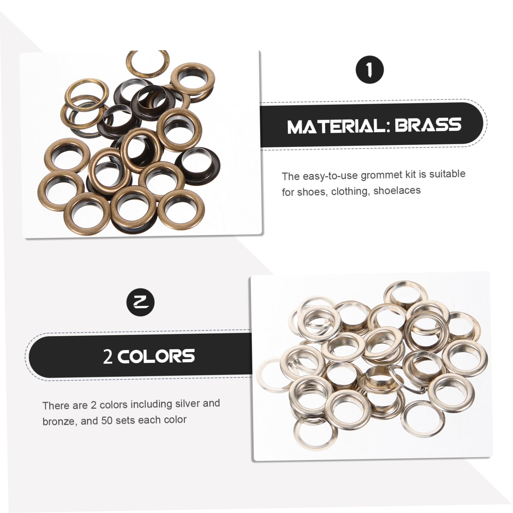 NUOBESTY 200pezzi Kit Di Occhielli Metallo Strumenti Per Abbigliamento Scarpe e Fai Te Occhielli e ø Inclusi Utensili Per Facile Applicazione e Riparazione