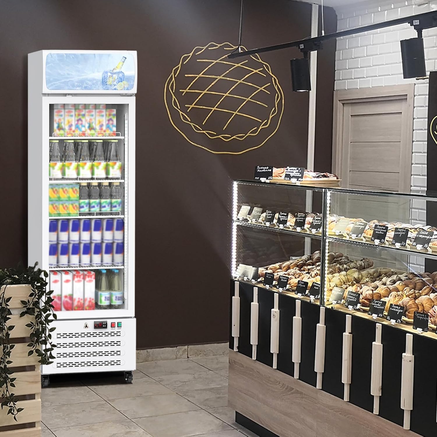 Commercial Refrigerator, 11.3 Cu.Ft. Upright Beverage Cooler with Double Glass Doors, LED Lighting, Adjustable Shelves, Frost-Free Merchandiser for Shop, Restaurant, Convenience Store, White