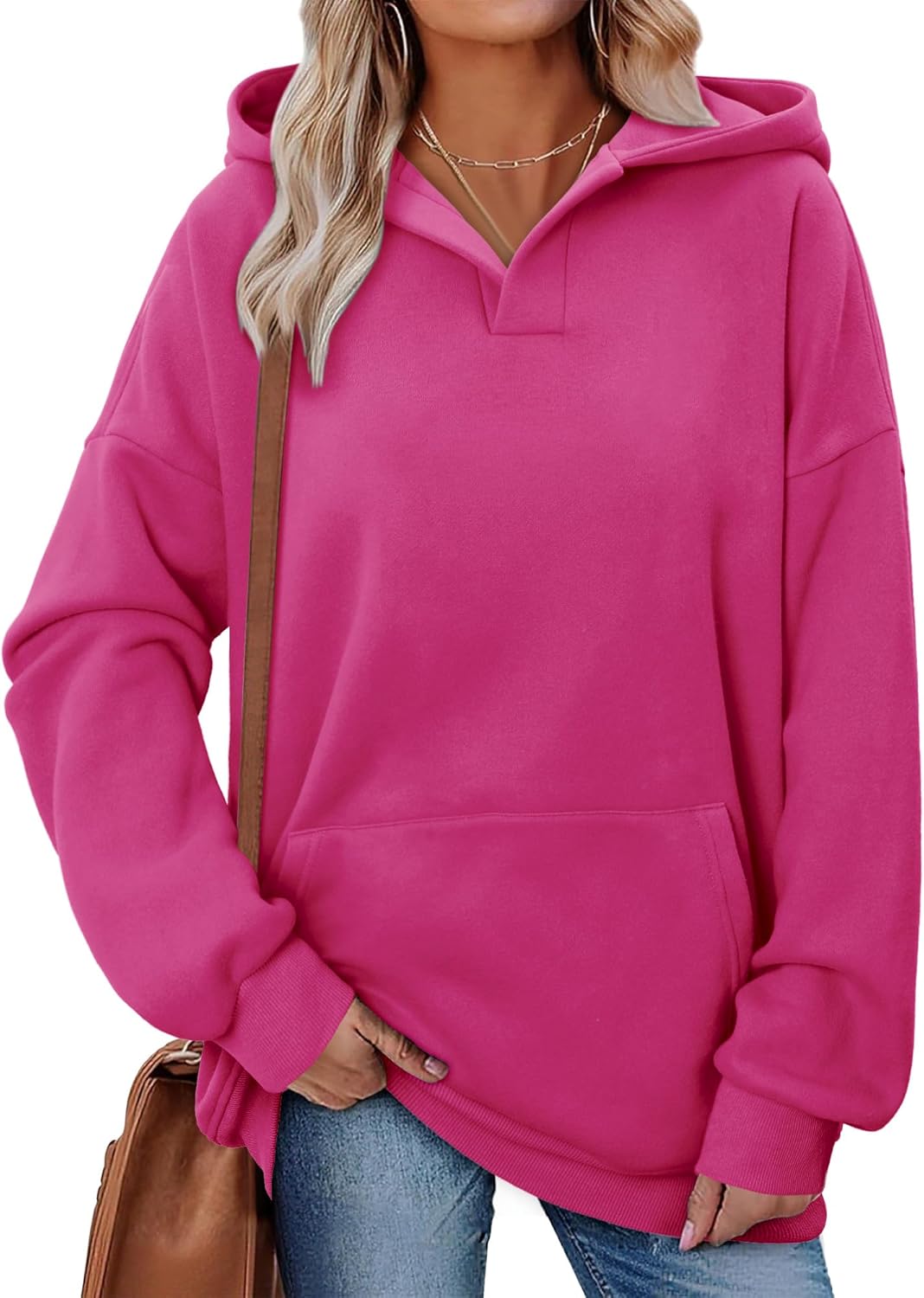 onlypuff Women Essential Hoodies Pullover Sweatshirt Long Sleeve Kangaroo Pocket Fleece Basic Sweater - Image 2